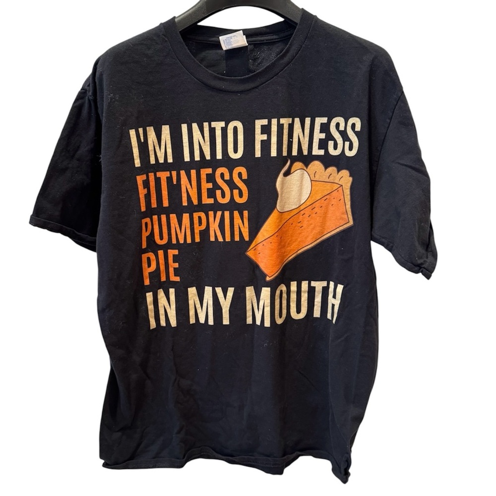 Turkey Trot Pumpkin Pie Graphic Tee Tshirt Black Orange Thanksgiving L Unisex